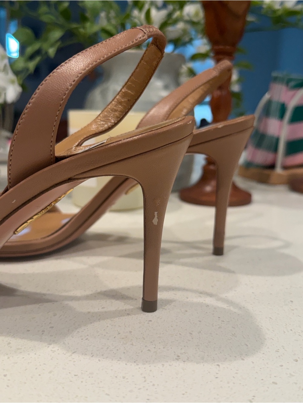 AQUAZZURA Nude Leather Slingback Sandals - Picture 4 of 6